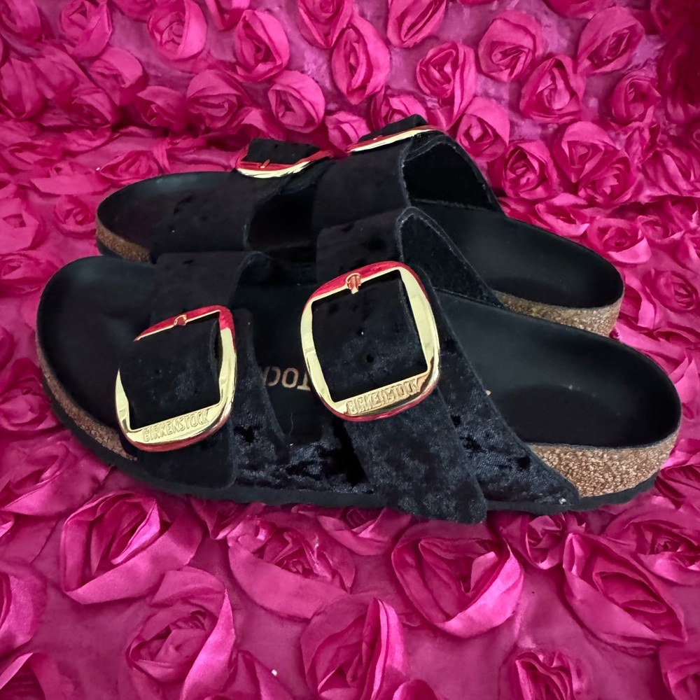 Birkenstock Arizona Big Buckle Rivet Black Velvet Exquiste - Picture 3 of 8